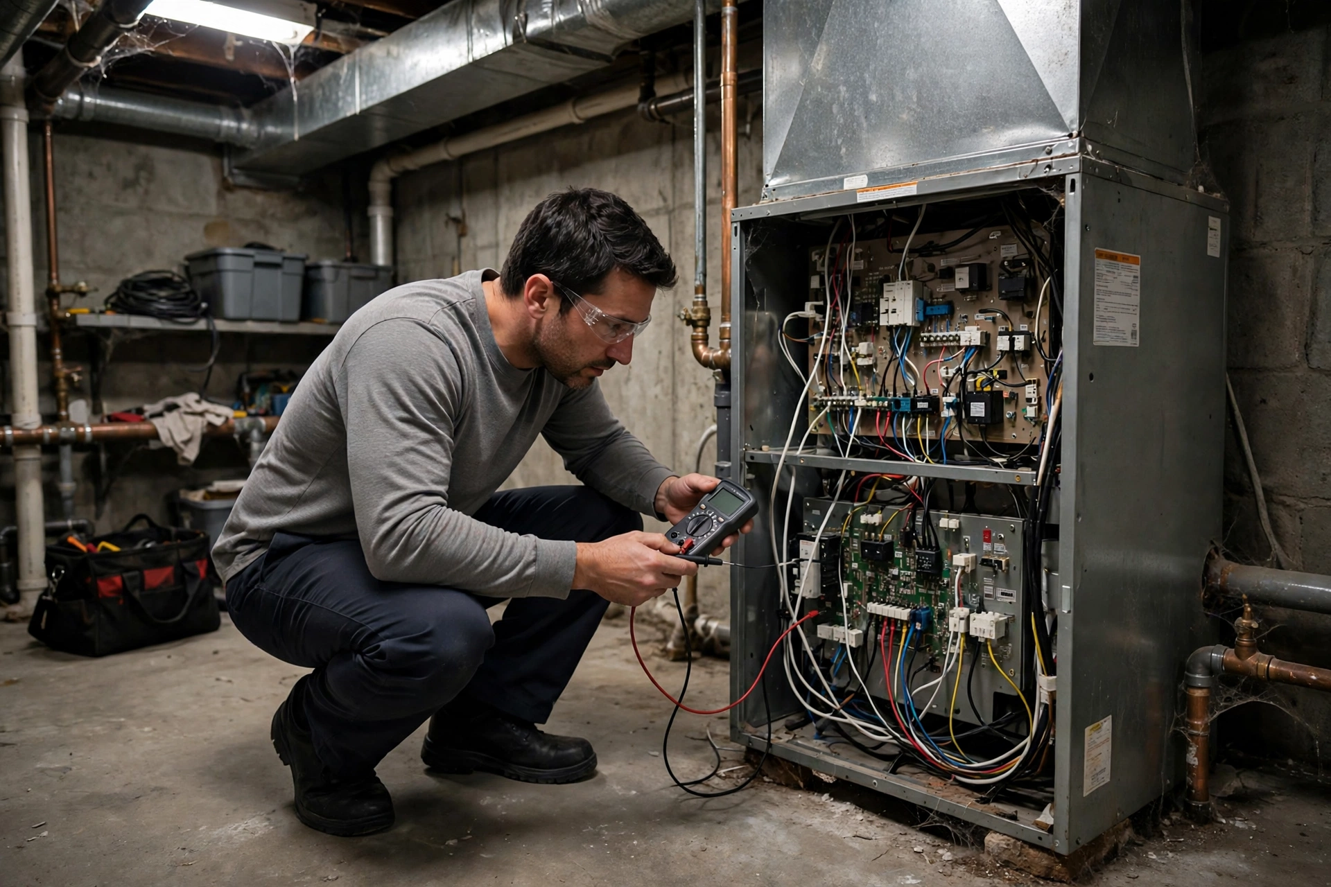 Furnace blower motor during a maintenance visit in New Hampshire