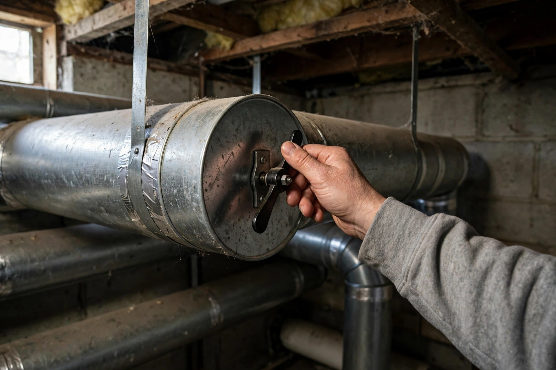 Furnace technician inspecting a home heating system in Derry, New Hampshire