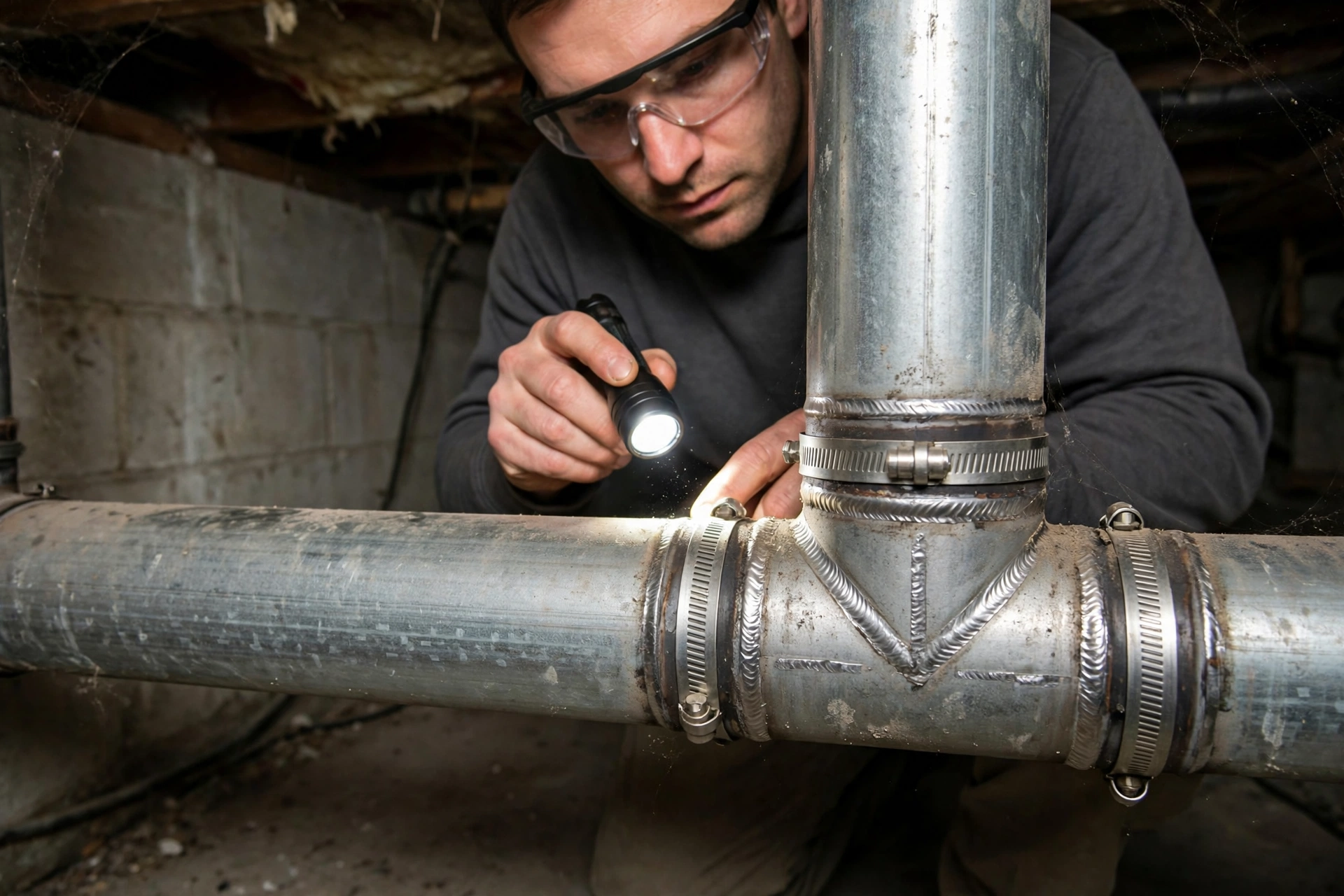 Furnace technician inspecting a home heating system in Wolfeboro, New Hampshire